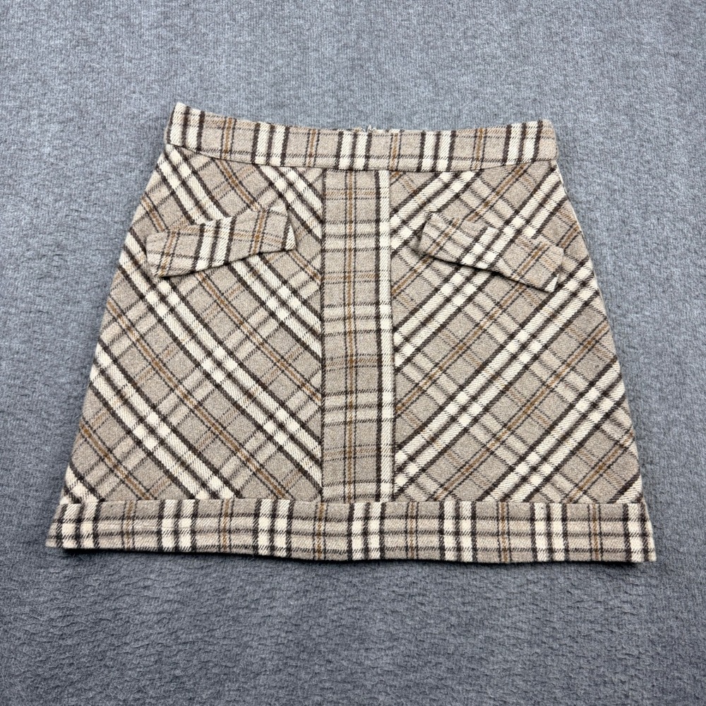 Blu Pepper‎ Plaid Mini Skirt Women's M Tan Brown Cream Wool Blend Academic Y2K
